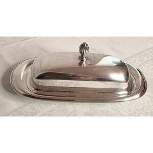 Vintage William Rogers 987 Silverplate Butter Dish Glass Insert Ornamental Knob